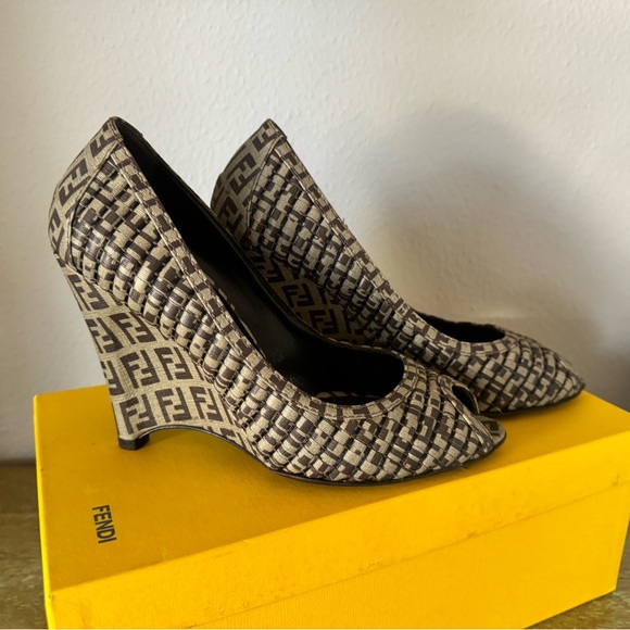 Fendi FF Zucchino Logo Wedges (Like New worn once perfect condition w box) Sz 8 - Picture 2 of 5